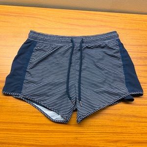 Tangerine Womens Running Shorts Medium Navy and White Striped Lined Athletic